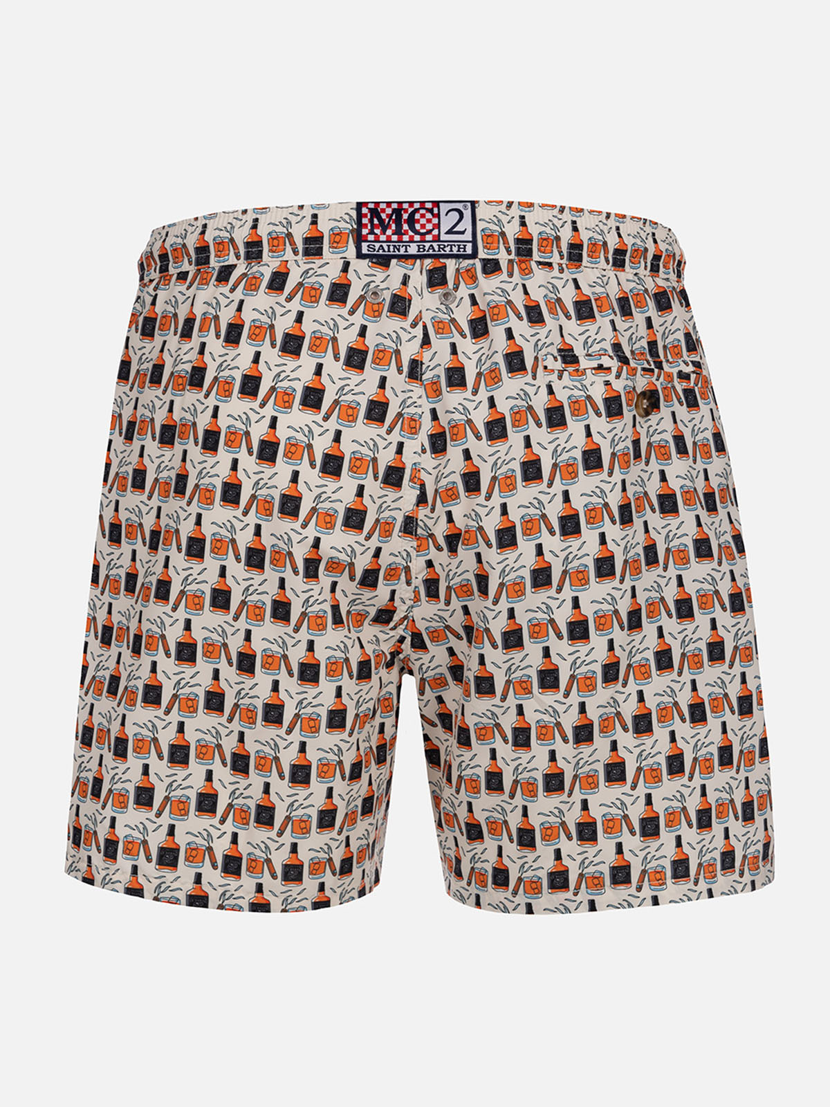 Man lightweight fabric swim-shorts Lighting Micro Fantasy with whisky and cigars print - MC2 Saint Barth