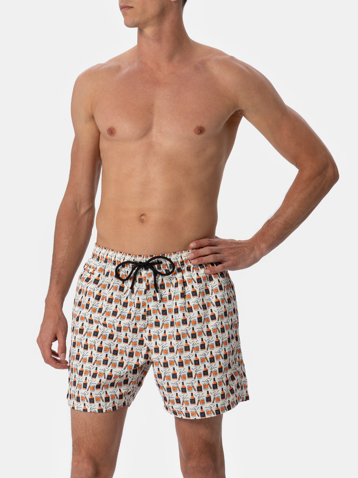 Man lightweight fabric swim-shorts Lighting Micro Fantasy with whisky and cigars print - MC2 Saint Barth