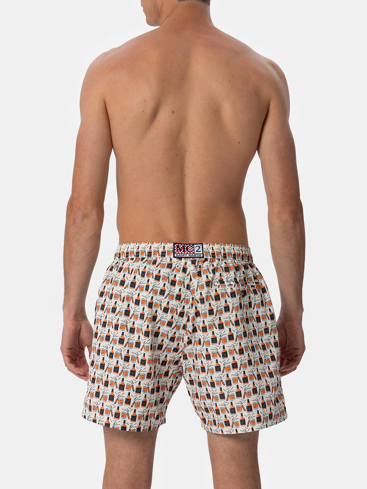 Man lightweight fabric swim-shorts Lighting Micro Fantasy with whisky and cigars print - MC2 Saint Barth