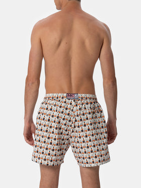 Man lightweight fabric swim-shorts Lighting Micro Fantasy with whisky and cigars print - MC2 Saint Barth