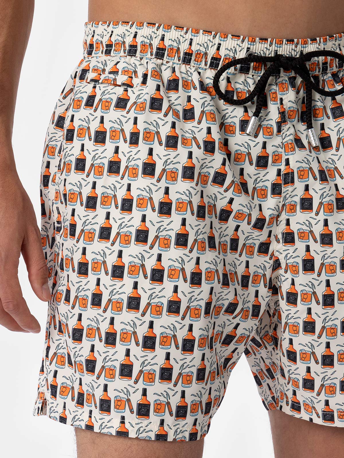 Man lightweight fabric swim-shorts Lighting Micro Fantasy with whisky and cigars print - MC2 Saint Barth