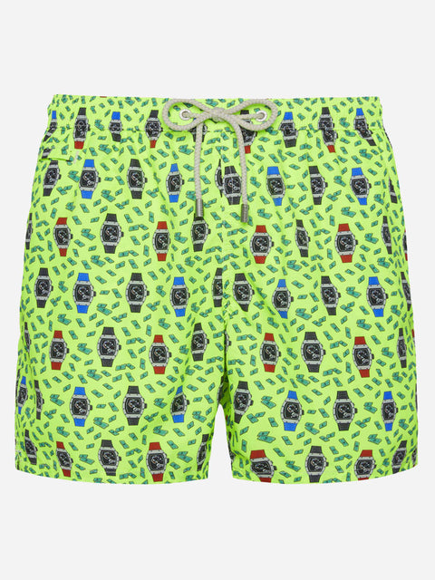Lightweight fabric swim shorts Lighting with watch print - MC2 Saint Barth