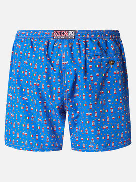 Lightweight fabric swim shorts Lighting with wine print