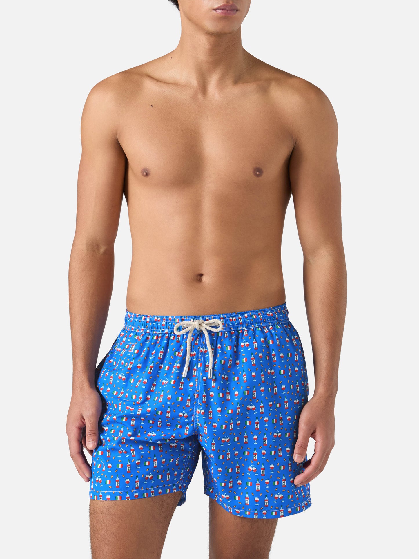 Lightweight fabric swim shorts Lighting with wine print