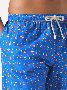 Lightweight fabric swim shorts Lighting with wine print