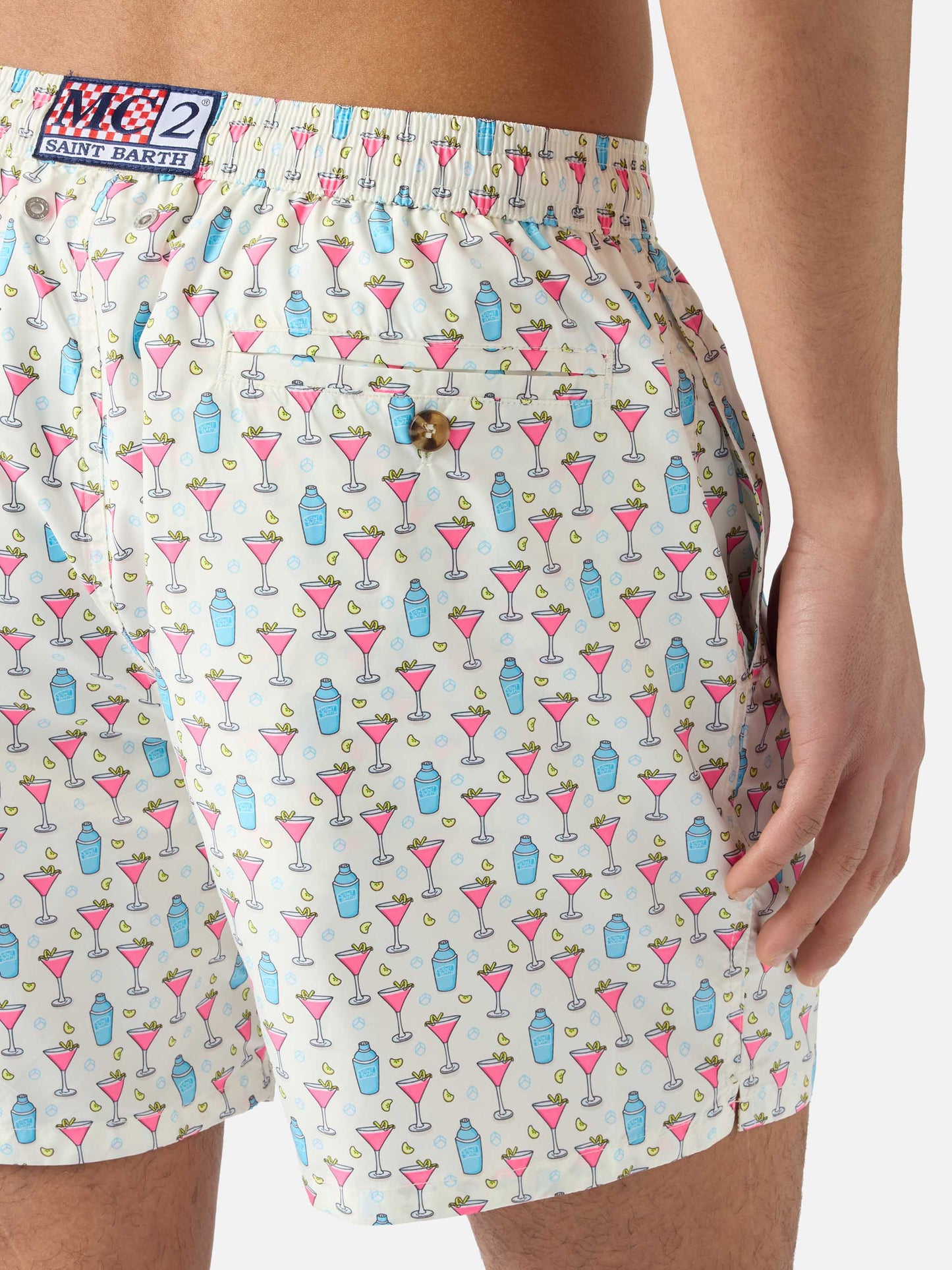 White Lighting Micro swim shorts with cosmo all-over print