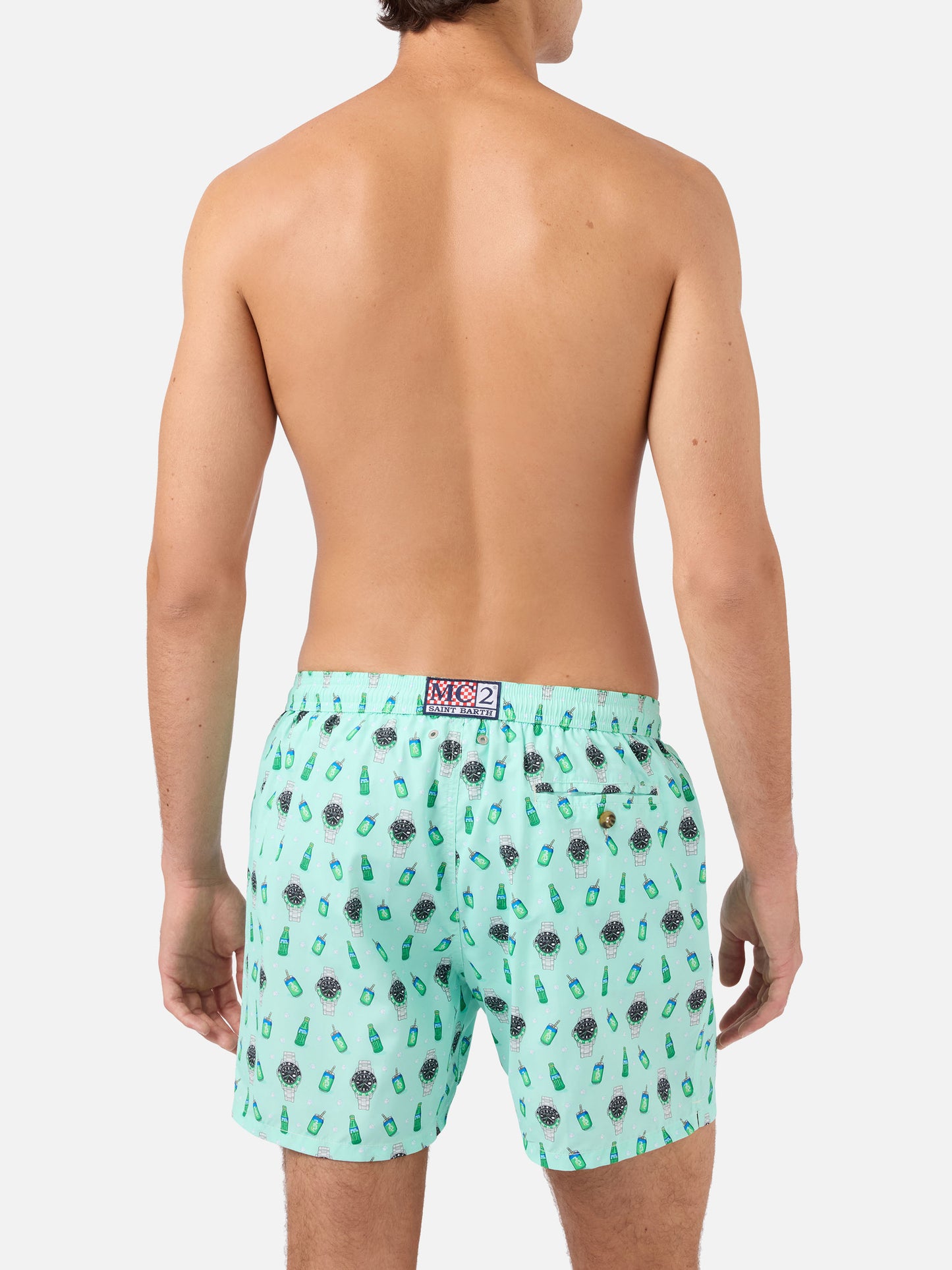 Mint green Lighting Micro swim shorts with left watch print