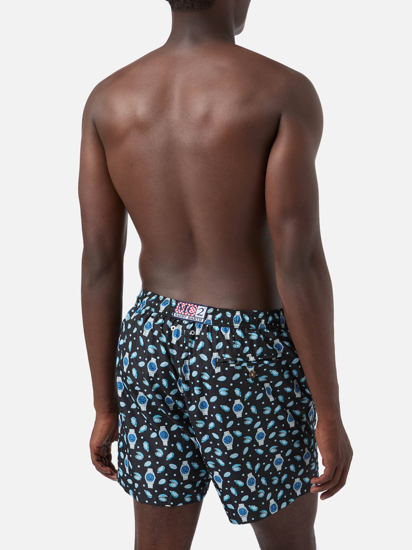 Black Lighting Micro swim shorts with oysters and watches all-over print