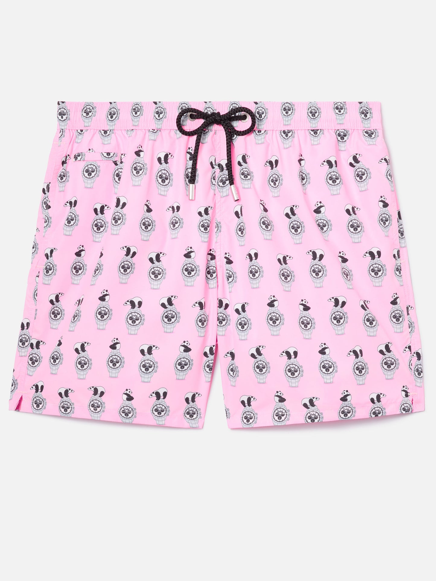 Pink Lighting Micro swim shorts with panda and watches all-over print