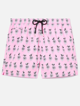 Pink Lighting Micro swim shorts with panda and watches all-over print
