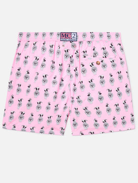 Pink Lighting Micro swim shorts with panda and watches all-over print
