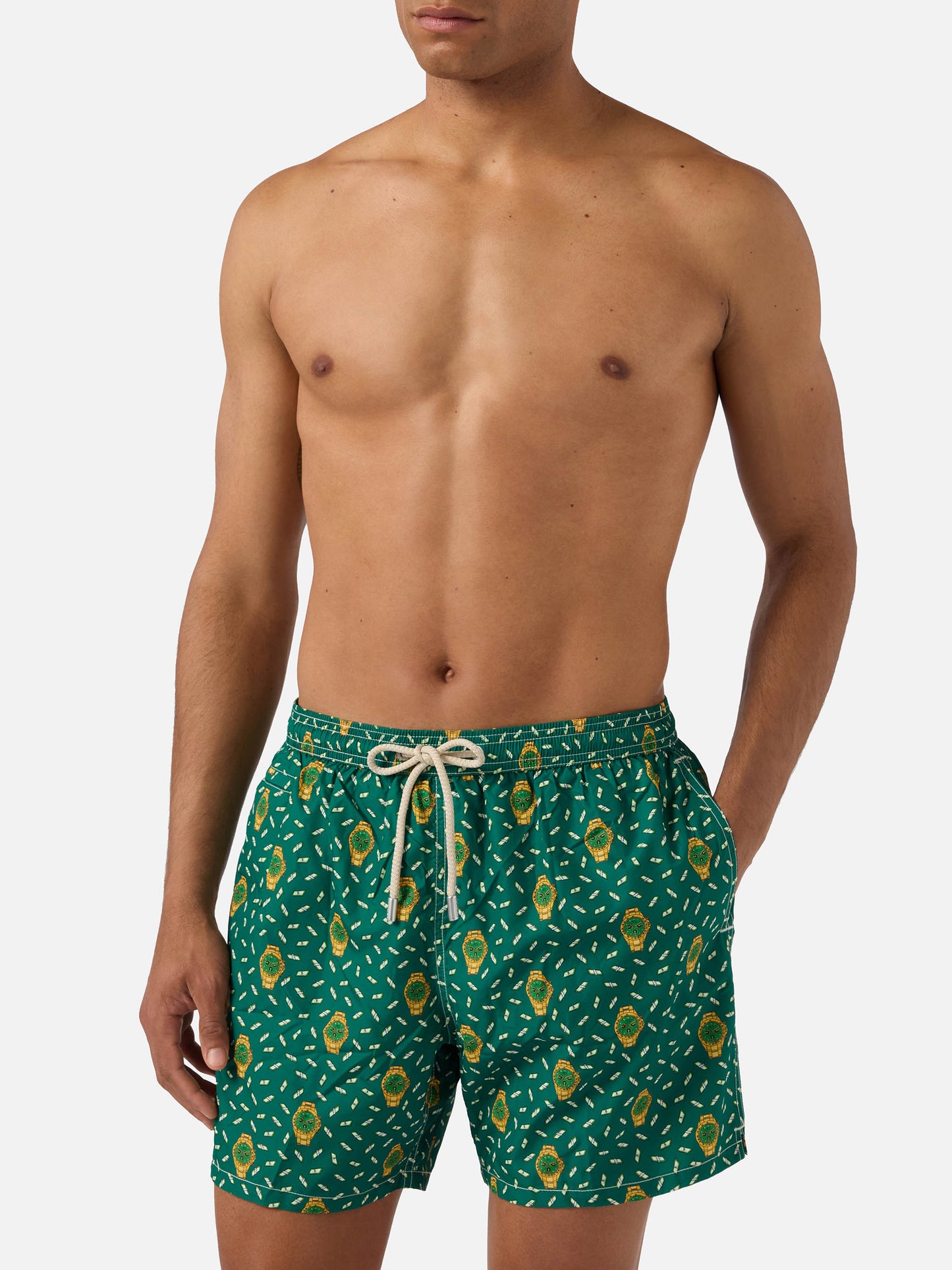 Green Lighting Micro swim shorts with rich mayer all-over print