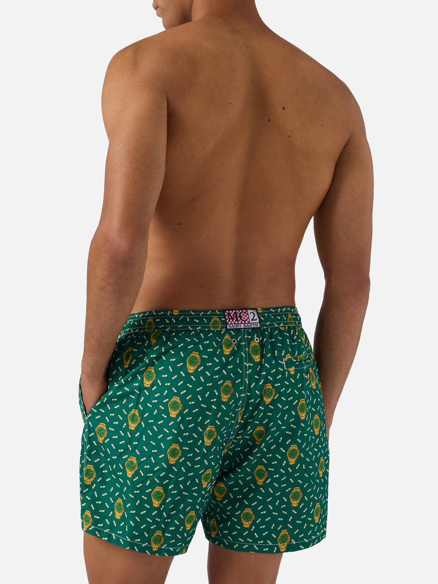 Green Lighting Micro swim shorts with rich mayer all-over print