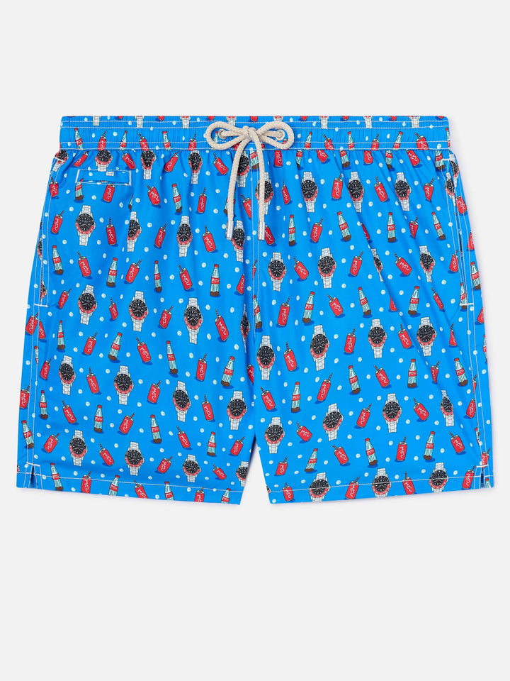 Short de bain Micro Blue Lighting avec imprimé watch red cola 