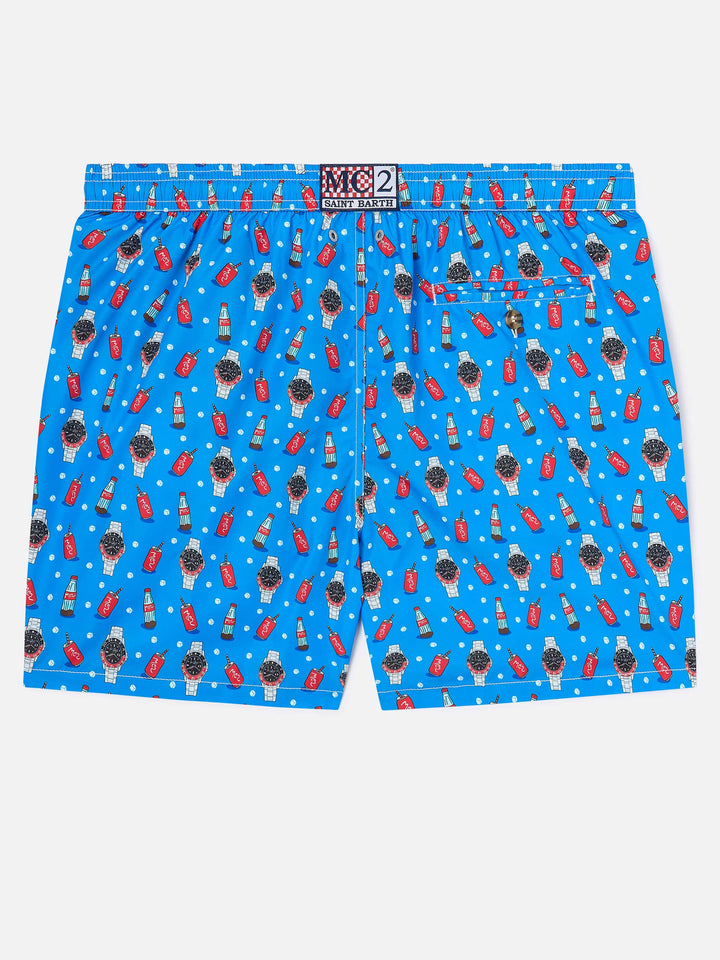 Short de bain Micro Blue Lighting avec imprimé watch red cola 