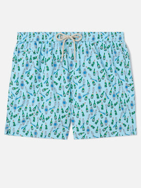 Light blue Lighting Micro swim shorts with watch sabrage print