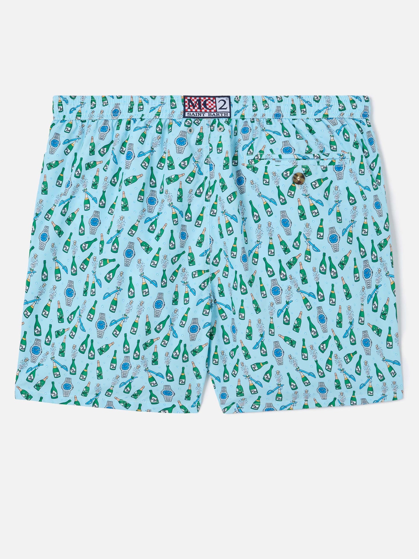 Light blue Lighting Micro swim shorts with watch sabrage print