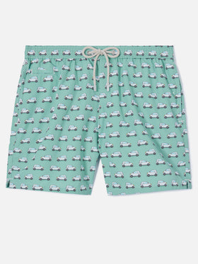 Light green Lighting Micro swim shorts with mini cars print