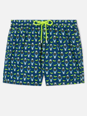 Short de bain Micro Lighting bleu marine avec imprimé watch bat o'clock 