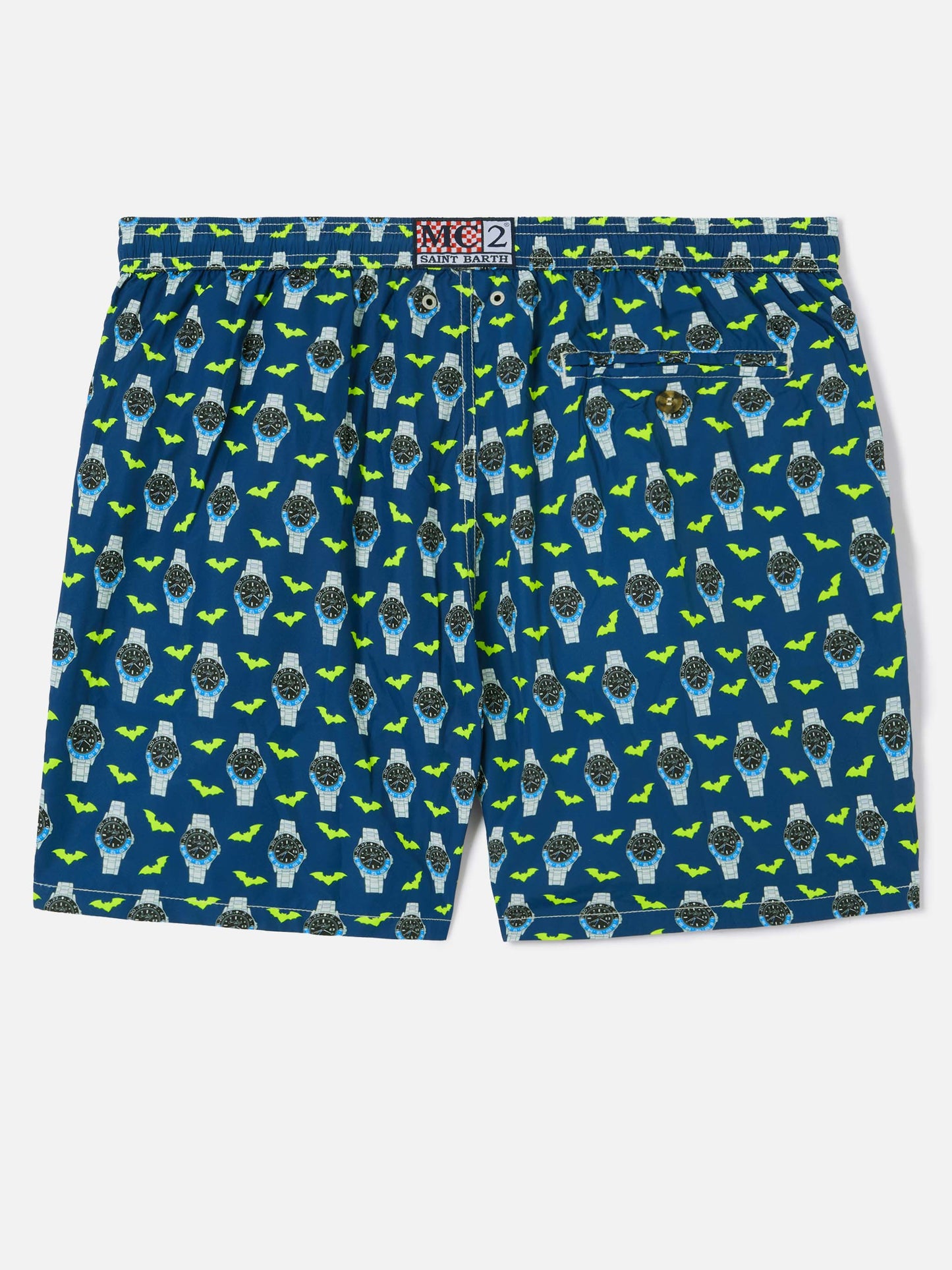 Short de bain Micro Lighting bleu marine avec imprimé watch bat o'clock 