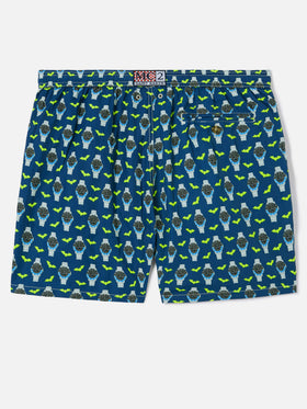 Short de bain Micro Lighting bleu marine avec imprimé watch bat o'clock 