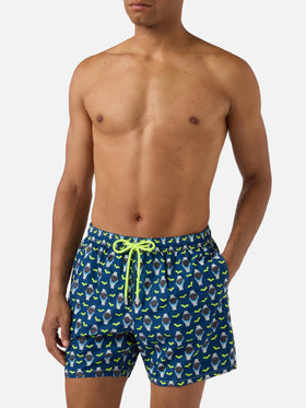 Short de bain Micro Lighting bleu marine avec imprimé watch bat o'clock 
