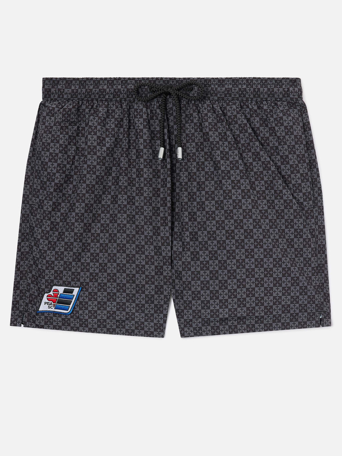Schwarze Lighting Micro-Badeshorts mit Pisa SC Croce-Print | PS SC SPECIAL EDITION 