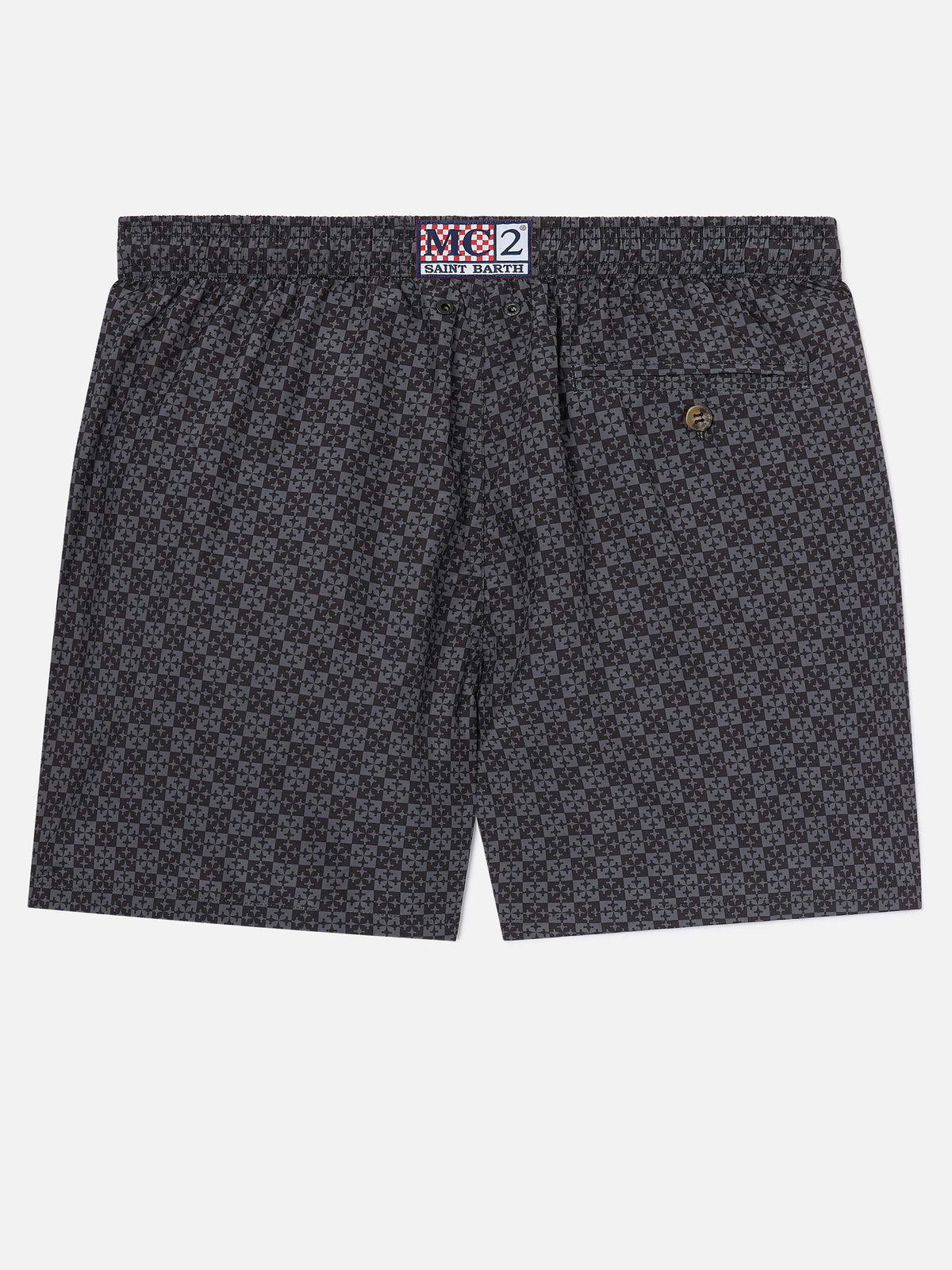 Schwarze Lighting Micro-Badeshorts mit Pisa SC Croce-Print | PS SC SPECIAL EDITION 