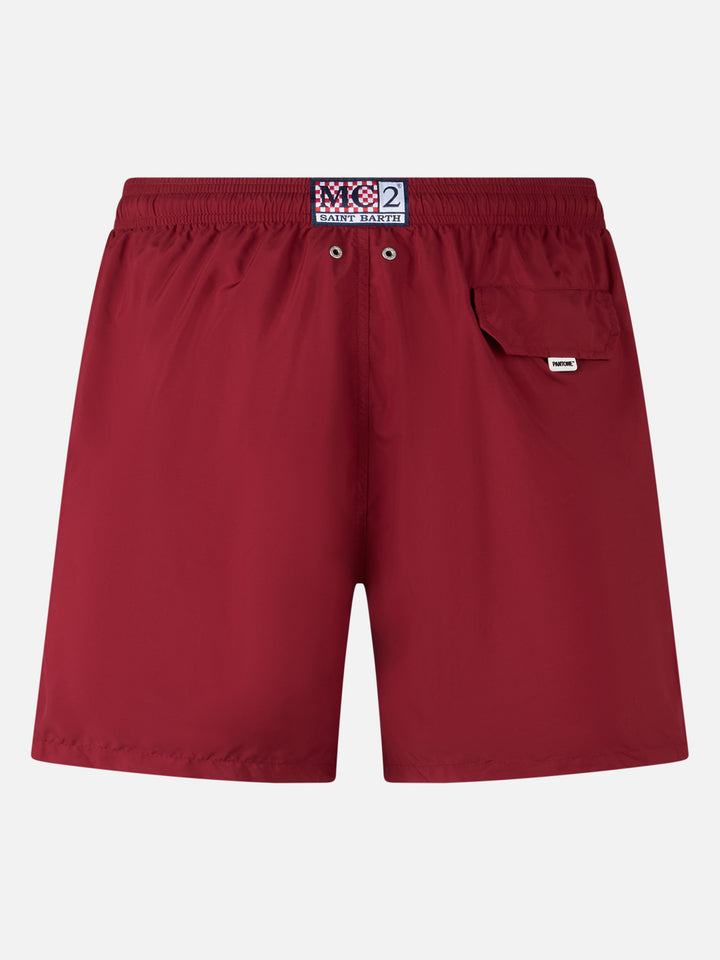 Man lightweight fabric burgundy swim shorts Lighting Pantone | PANTONE® SPECIAL EDITION - MC2 Saint Barth