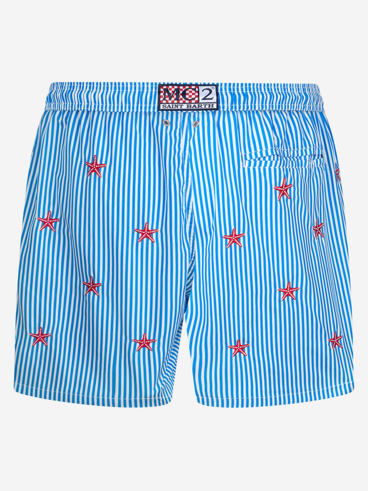 Man lightweight fabric swim-shorts Lighting with seastars embroidery