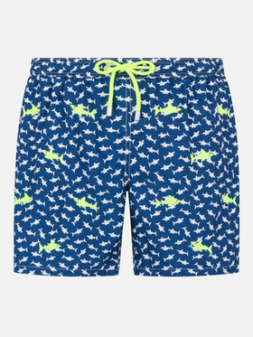 Herren-Badeshorts aus leichtem Stoff mit aufgestickten Haien