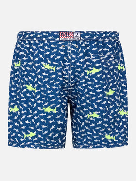 Herren-Badeshorts aus leichtem Stoff mit aufgestickten Haien