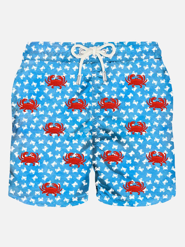 Man light fabric swim shorts with crabs embroidery