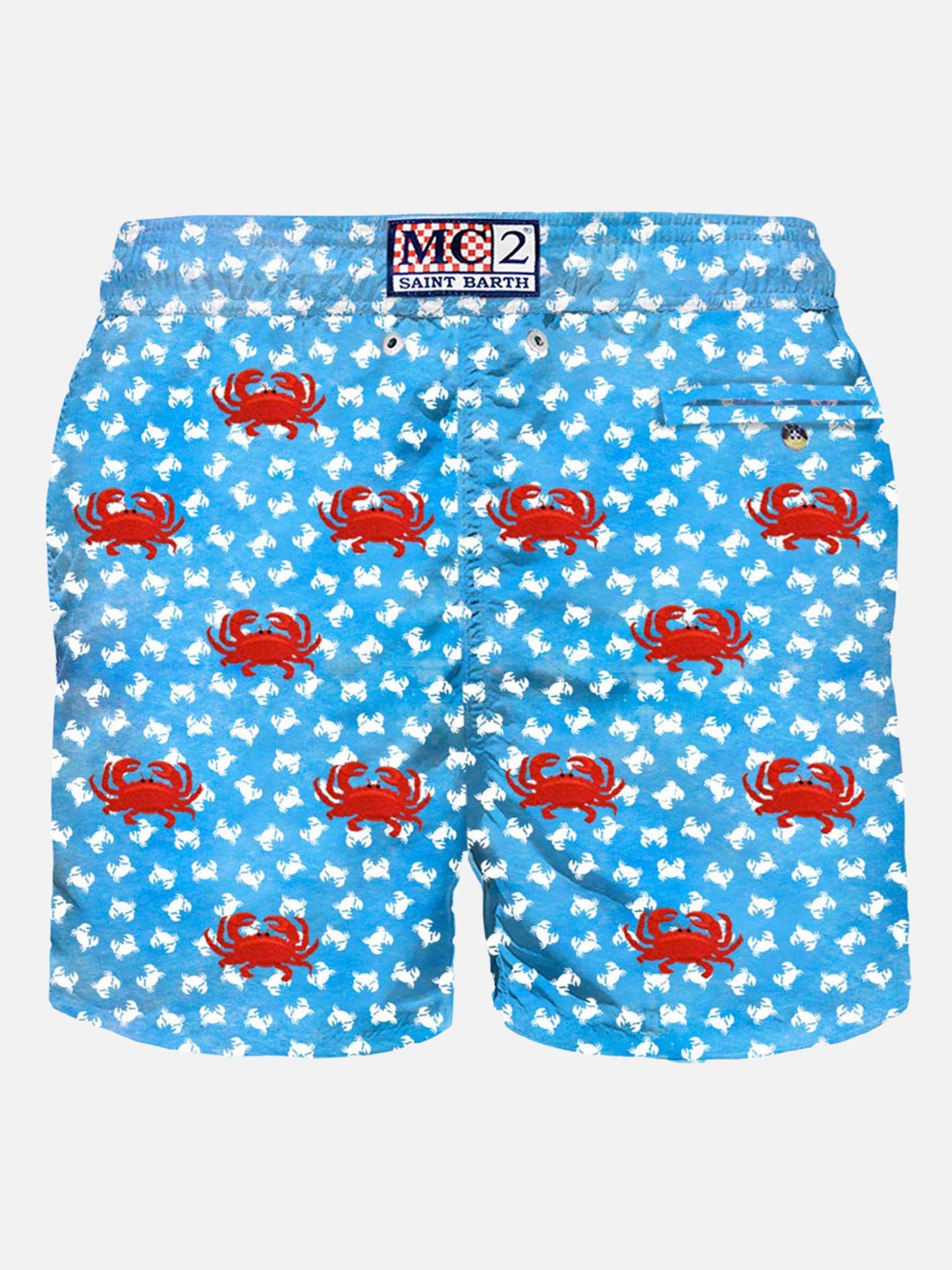 Man light fabric swim shorts with crabs embroidery