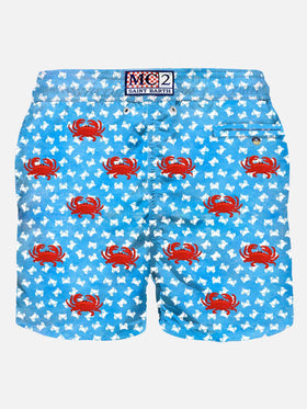 Man light fabric swim shorts with crabs embroidery