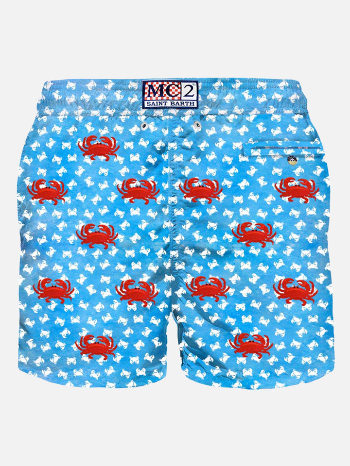 Man light fabric swim shorts with crabs embroidery