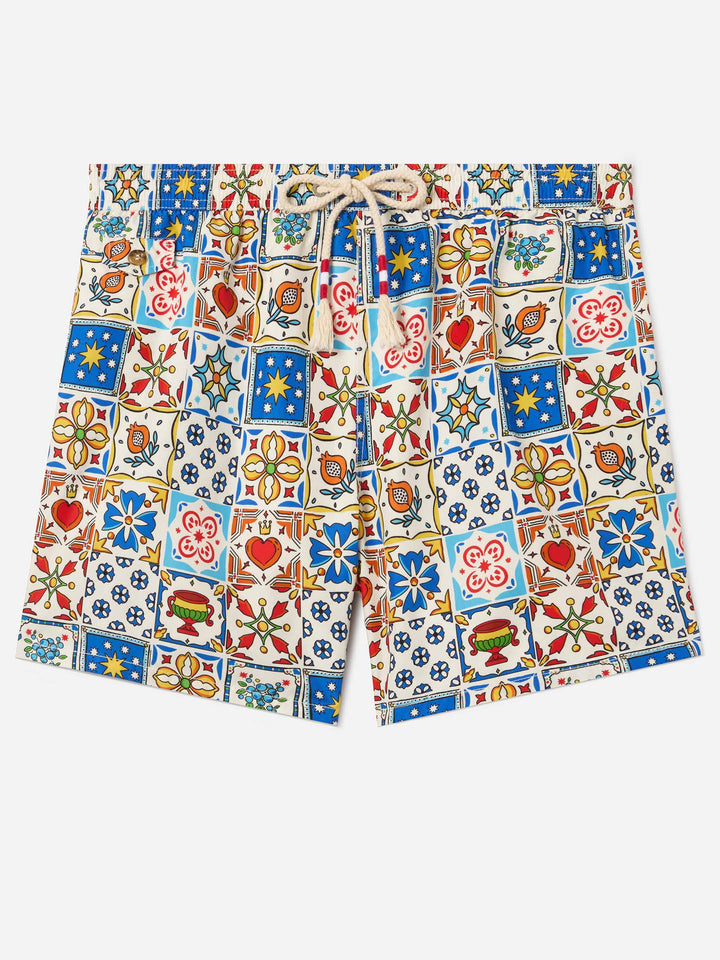Lighting 70 swim shorts with multicolor majolica print