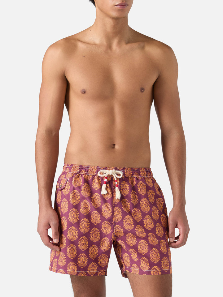 Lightweight fabric swim-shorts Lighting 70 with indian print