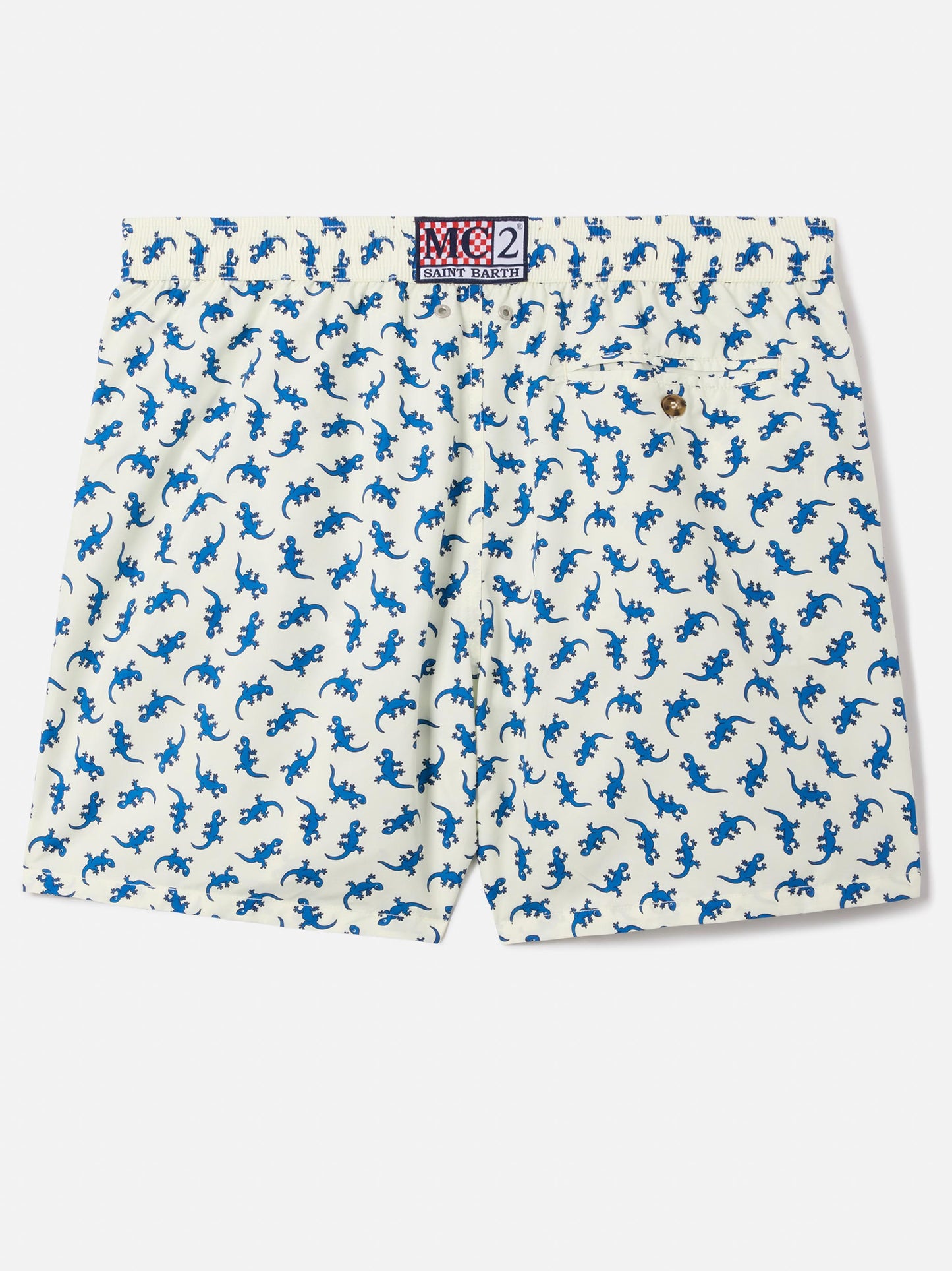 Lighting 70 white swim shorts with all-over gecko print
