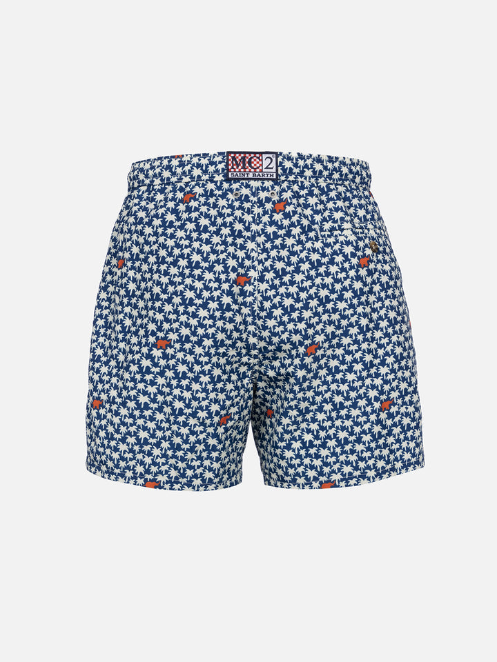 Man lightweight fabric swim-shorts Lighting 70 with palm print - MC2 Saint Barth