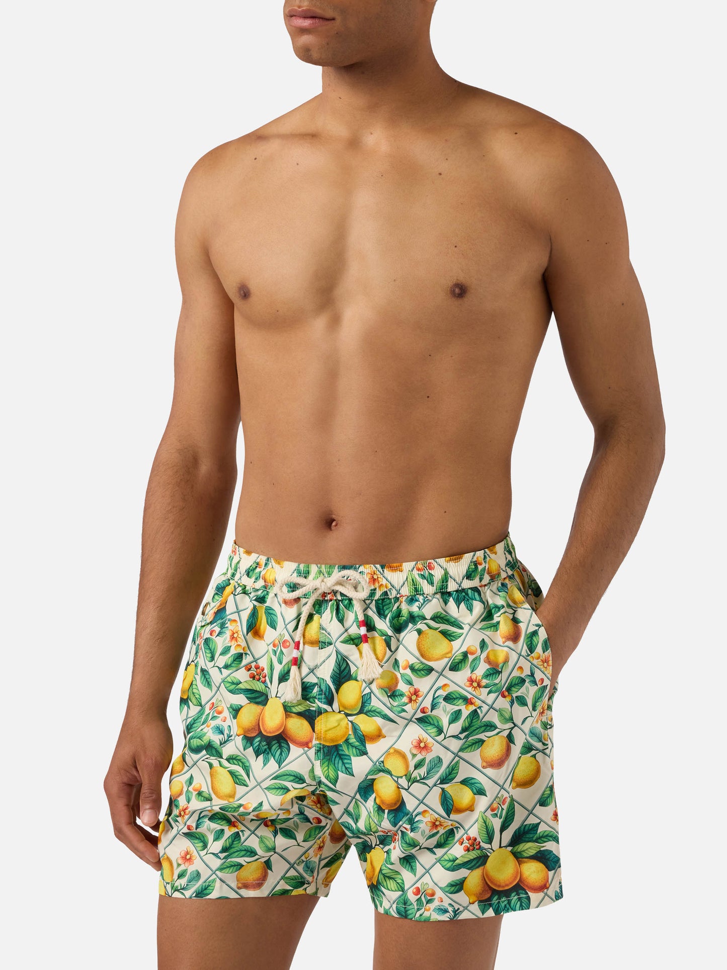 Short de bain Lighting 70 à imprimé majolique citron 