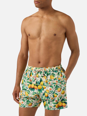 Short de bain Lighting 70 à imprimé majolique citron 
