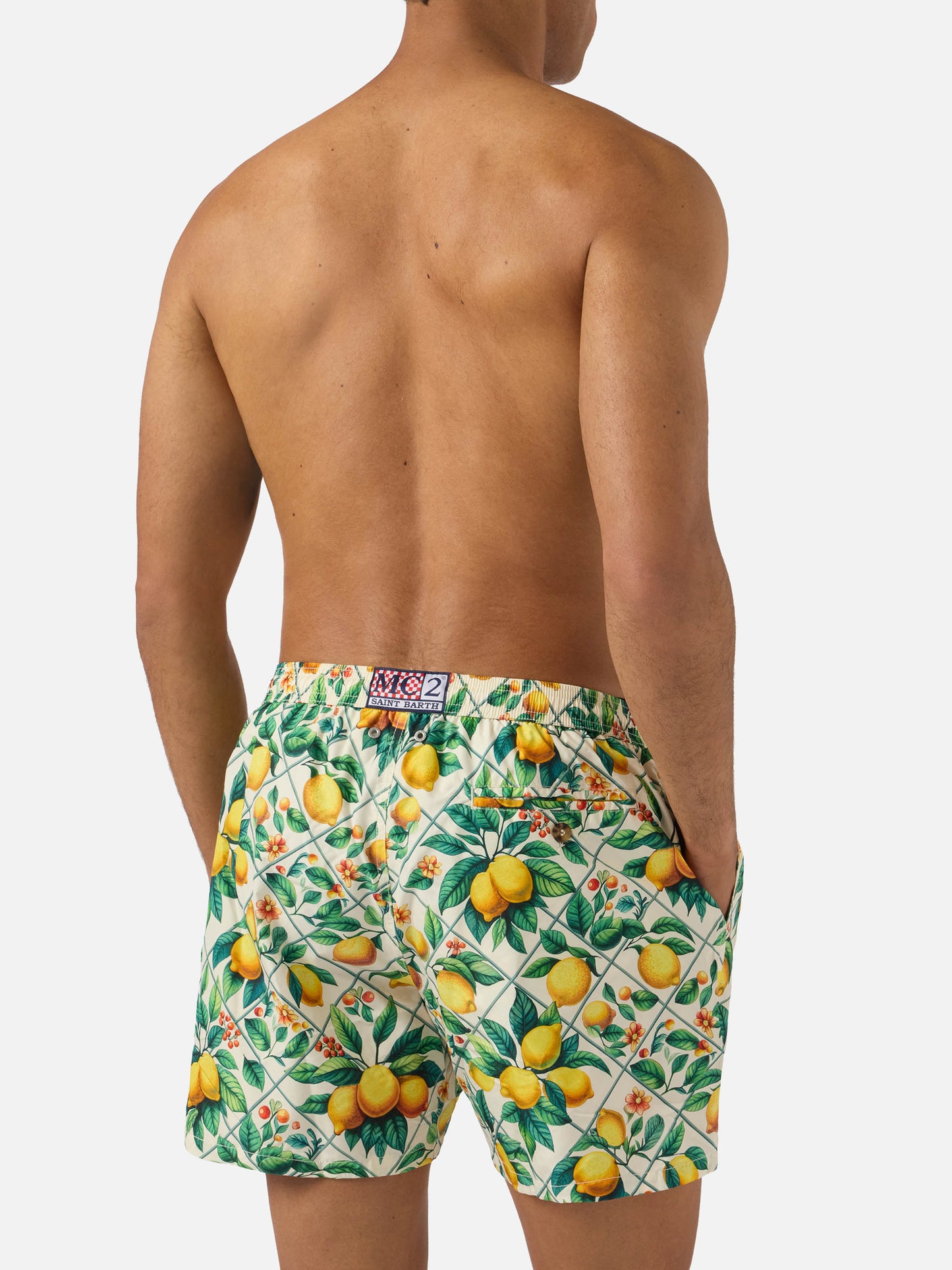 Short de bain Lighting 70 à imprimé majolique citron 