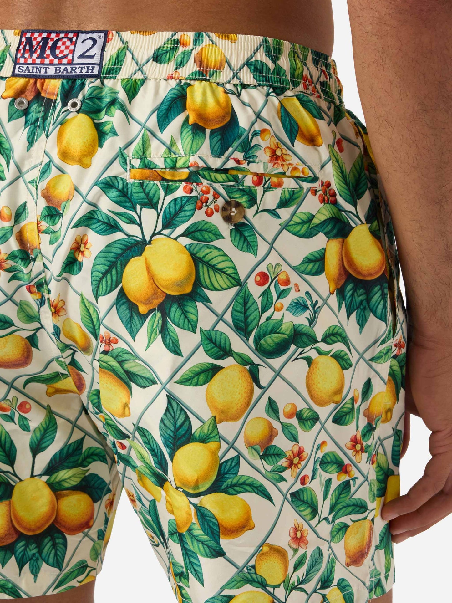 Short de bain Lighting 70 à imprimé majolique citron 