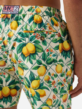 Short de bain Lighting 70 à imprimé majolique citron 