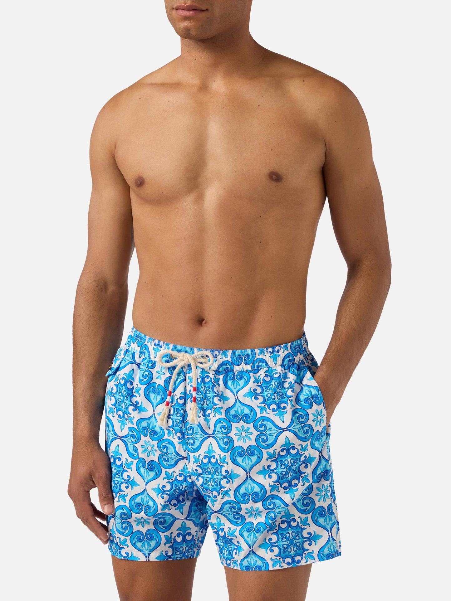 Lighting 70 swim shorts with blue majolica print