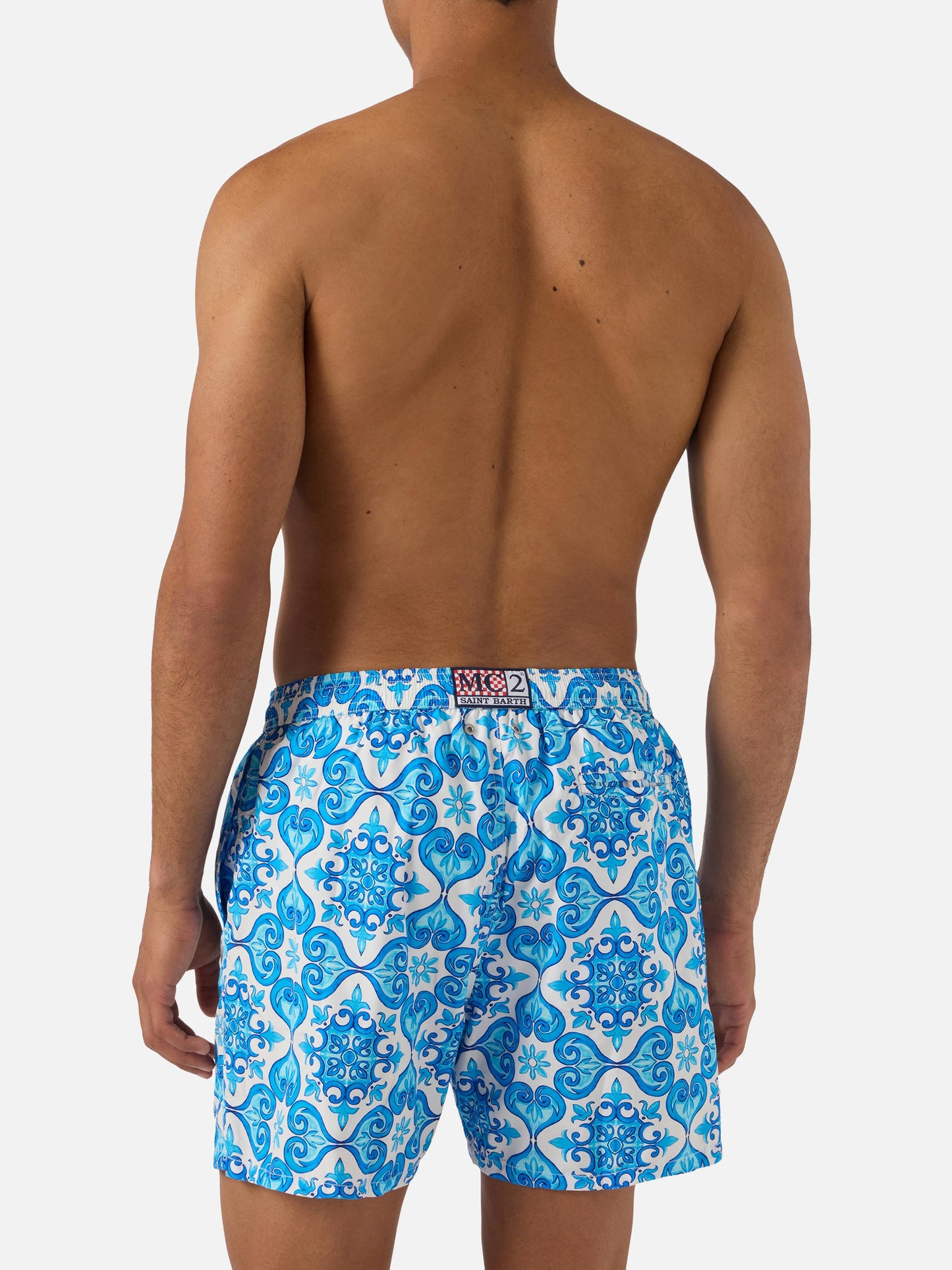 Lighting 70 swim shorts with blue majolica print