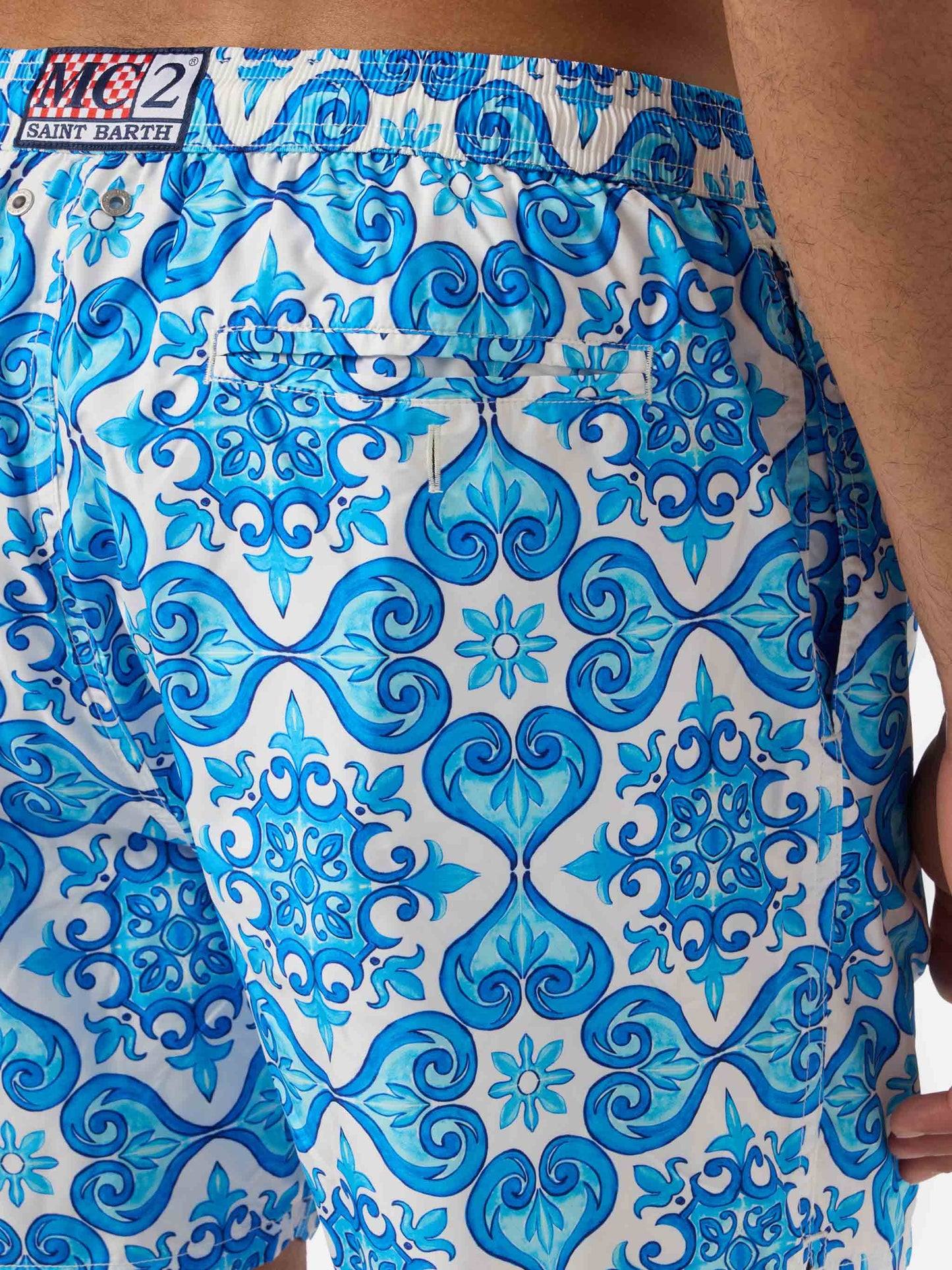 Lighting 70 swim shorts with blue majolica print