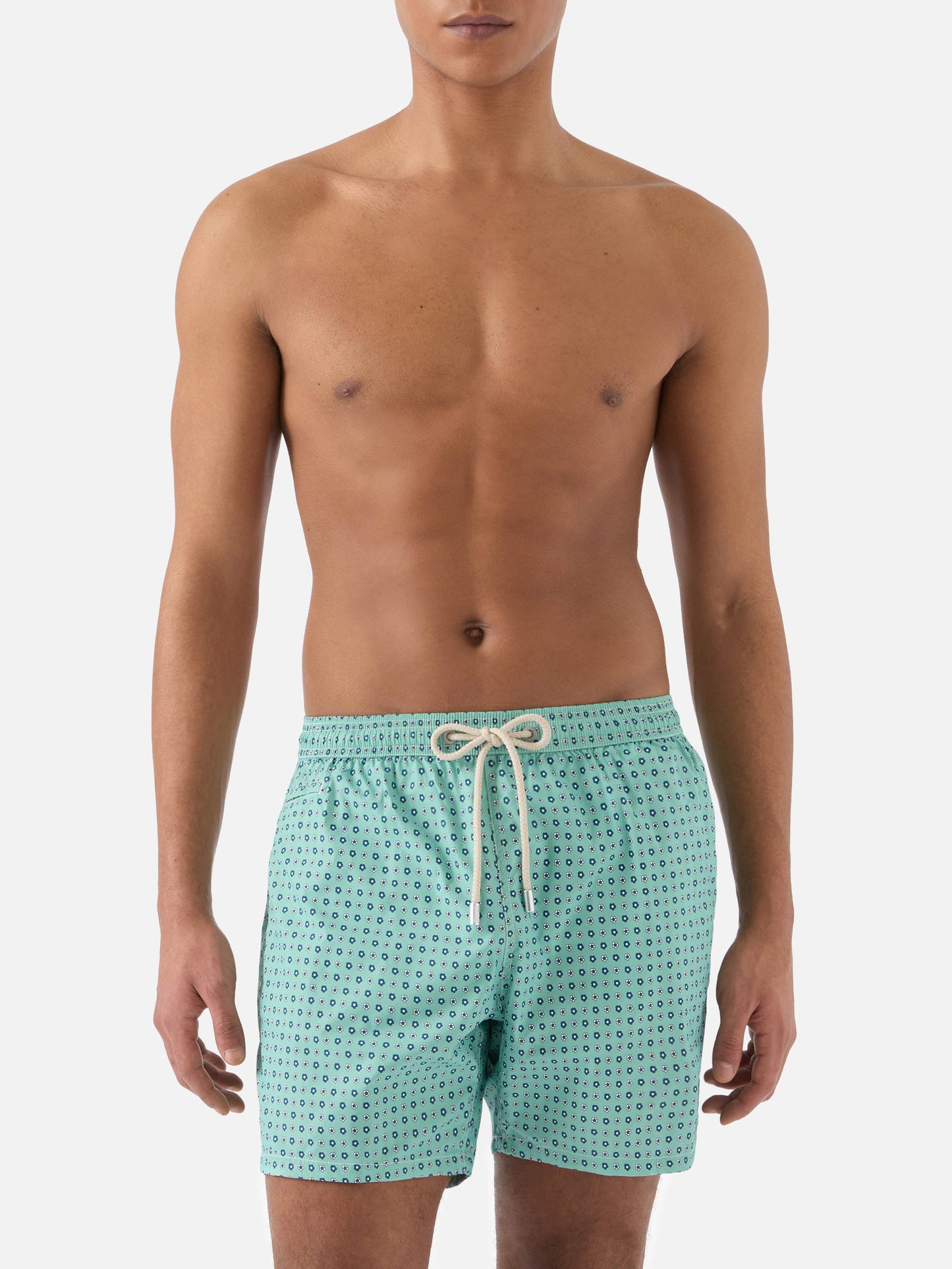 Short de bain Micro Lighting vert clair avec imprimé géométrique all-over 