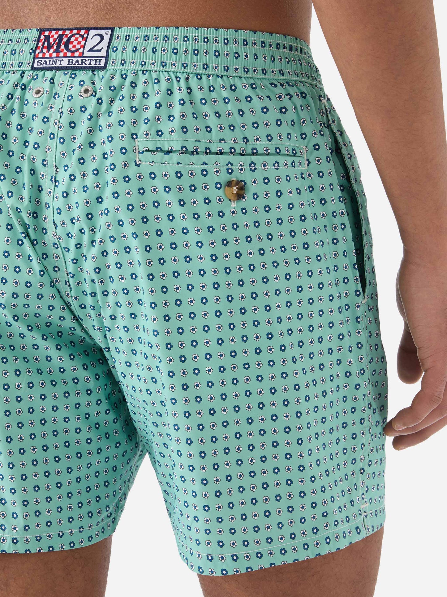 Short de bain Micro Lighting vert clair avec imprimé géométrique all-over 